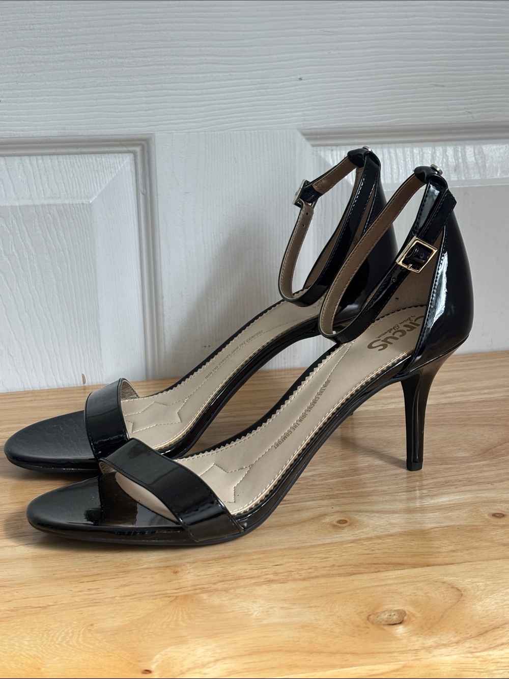 Circus Sam Edelman Paulina Black Patent Ankle-Strap Heels Sandals Size 10 Dressy